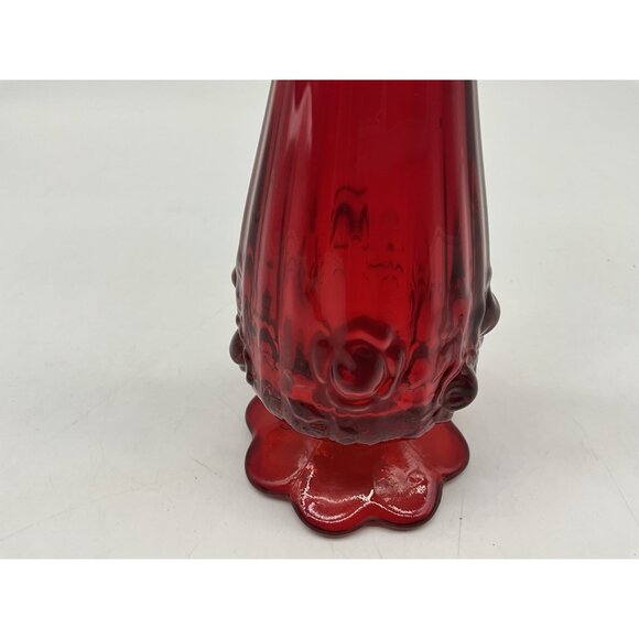 Fenton Red With a Hint of Amberina 10 Inch Cabbage Rose Stretch Bud Vase Vintage - Picture 7 of 11